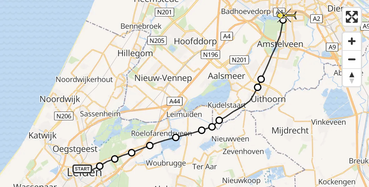 Routekaart van de vlucht: Lifeliner 1 naar VU Medisch Centrum Amsterdam