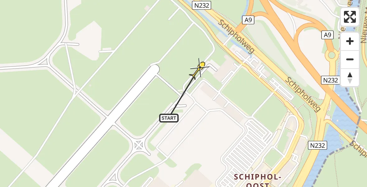 Routekaart van de vlucht: Politieheli naar Schiphol