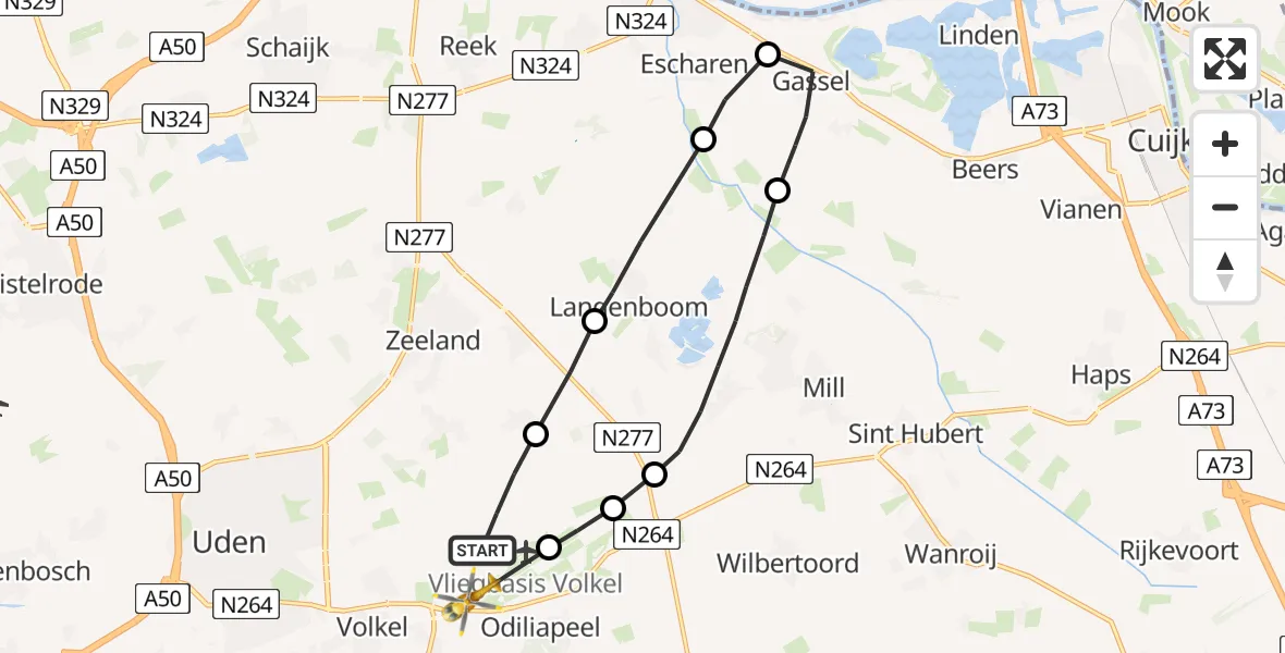 Vluchtroute Traumahelikopter Vliegbasis Volkel - Vliegbasis Volkel, 22 oktober 2022, 10:39