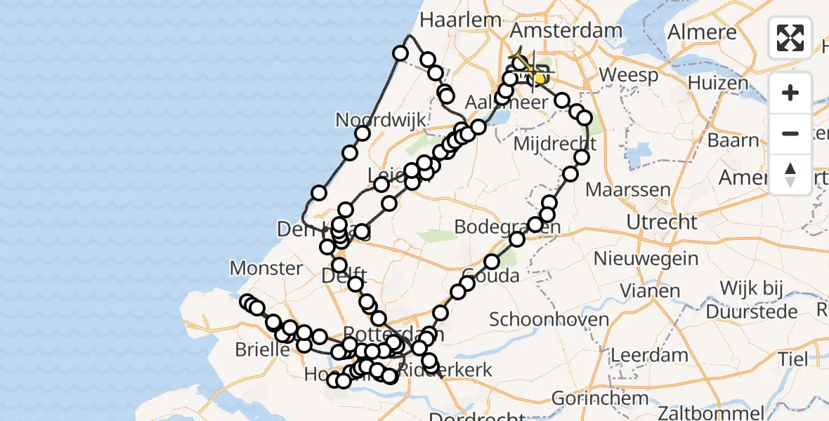 Routekaart van de vlucht: Politieheli naar Schiphol