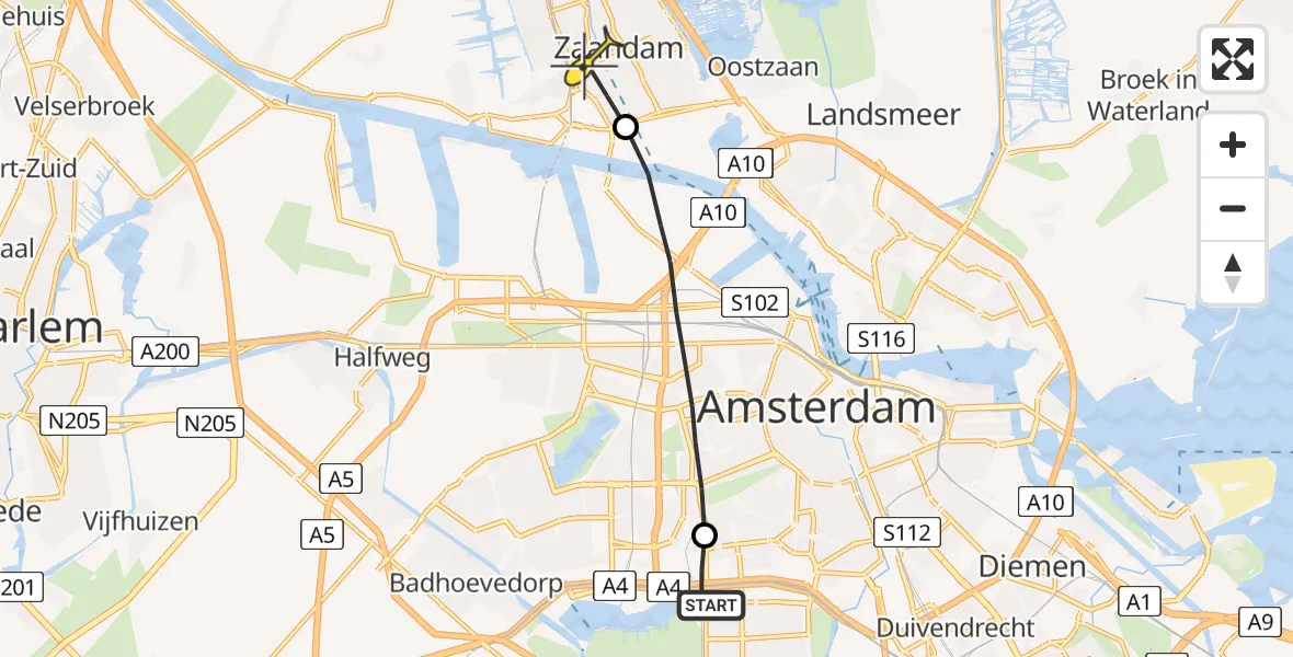 Routekaart van de vlucht: Lifeliner 1 naar Zaandam