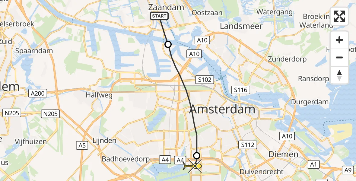 Routekaart van de vlucht: Lifeliner 1 naar VU Medisch Centrum Amsterdam