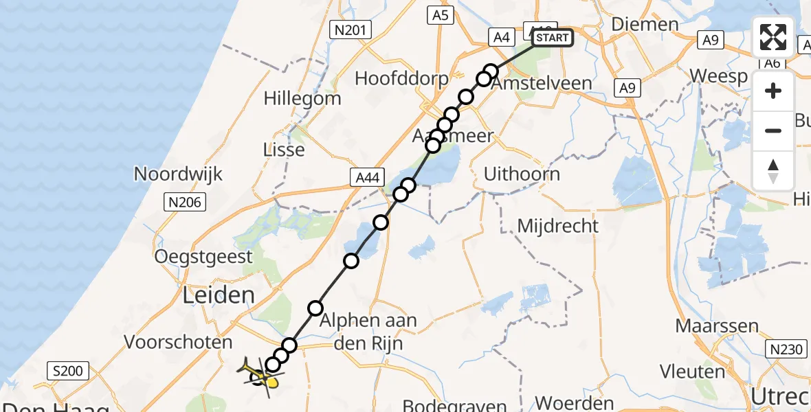 Routekaart van de vlucht: Lifeliner 1 naar Benthuizen