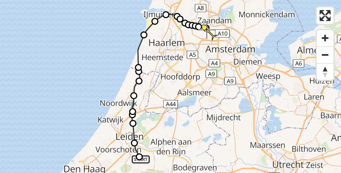 Routekaart van de vlucht: Lifeliner 1 naar Amsterdam Heliport