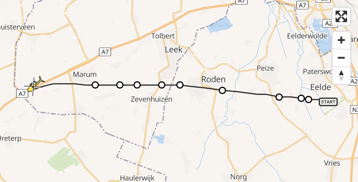 Routekaart van de vlucht: Lifeliner 4 naar Marum