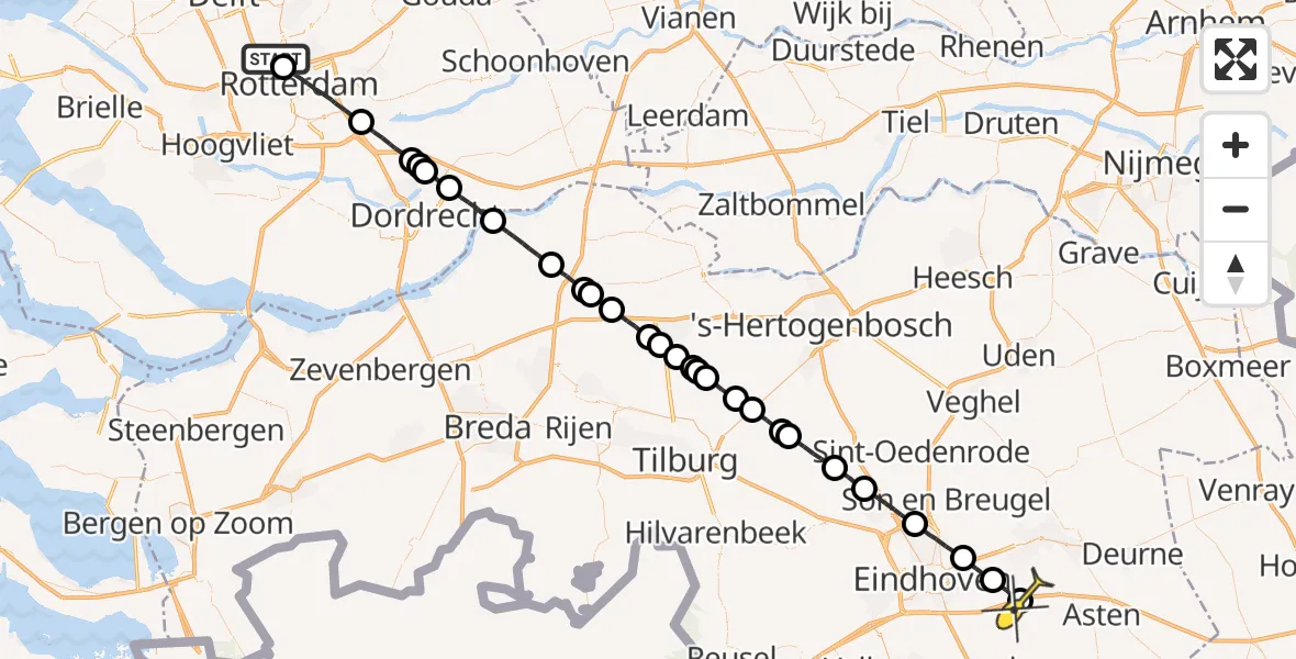 Routekaart van de vlucht: Lifeliner 2 naar Heeze