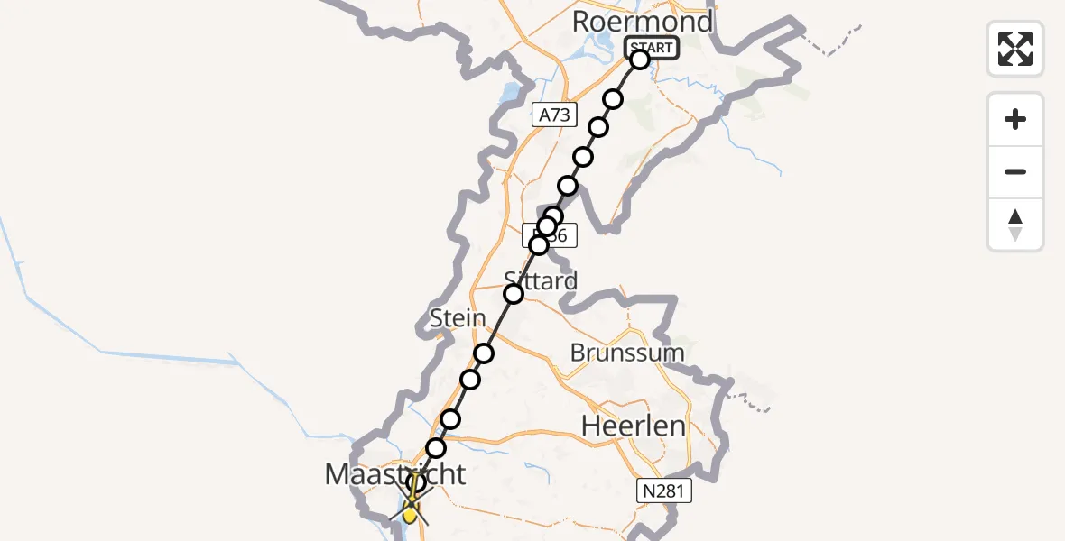 Routekaart van de vlucht: Lifeliner 3 naar Maastricht UMC+