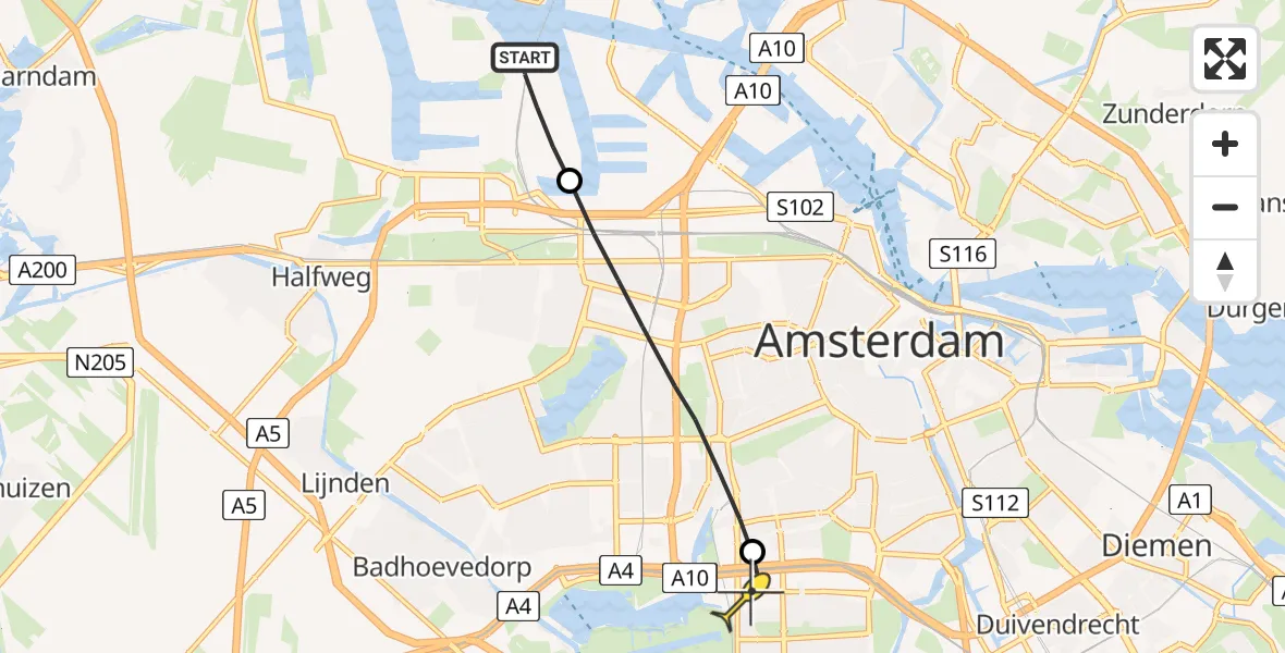 Routekaart van de vlucht: Lifeliner 1 naar VU Medisch Centrum Amsterdam