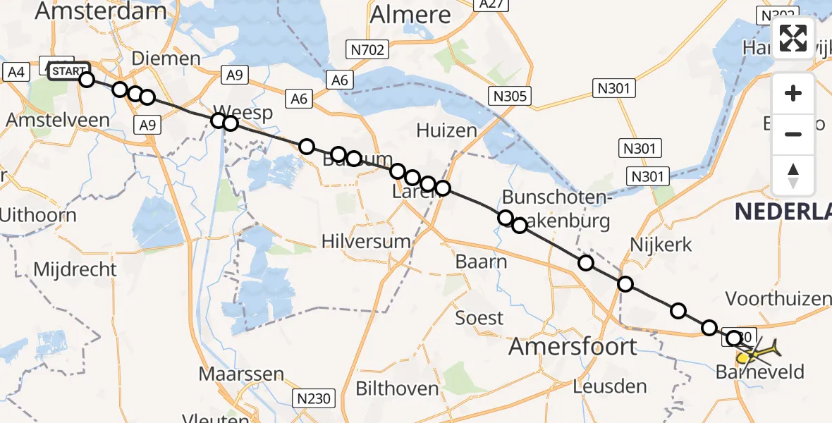 Routekaart van de vlucht: Lifeliner 1 naar Barneveld