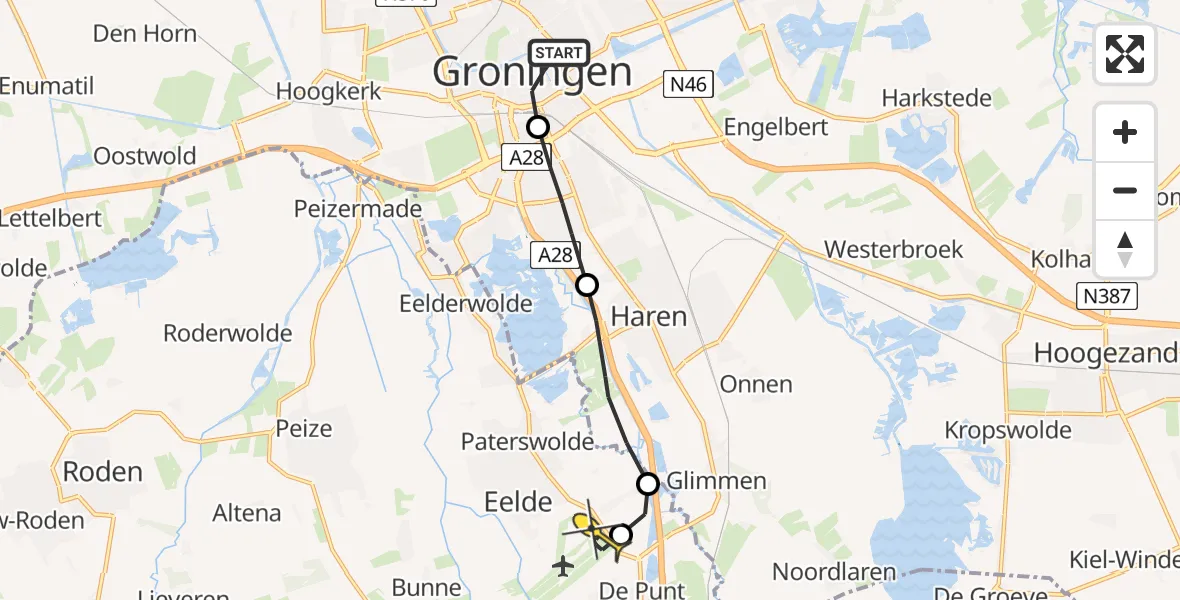 Routekaart van de vlucht: Lifeliner 4 naar Groningen Airport Eelde