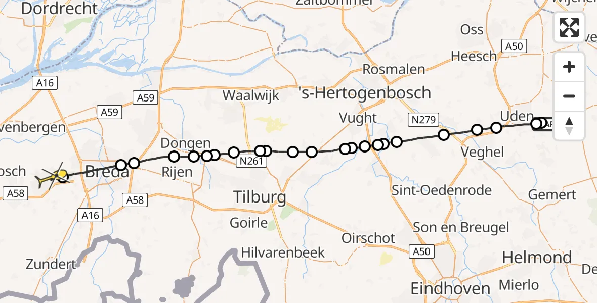 Routekaart van de vlucht: Lifeliner 3 naar Etten-Leur