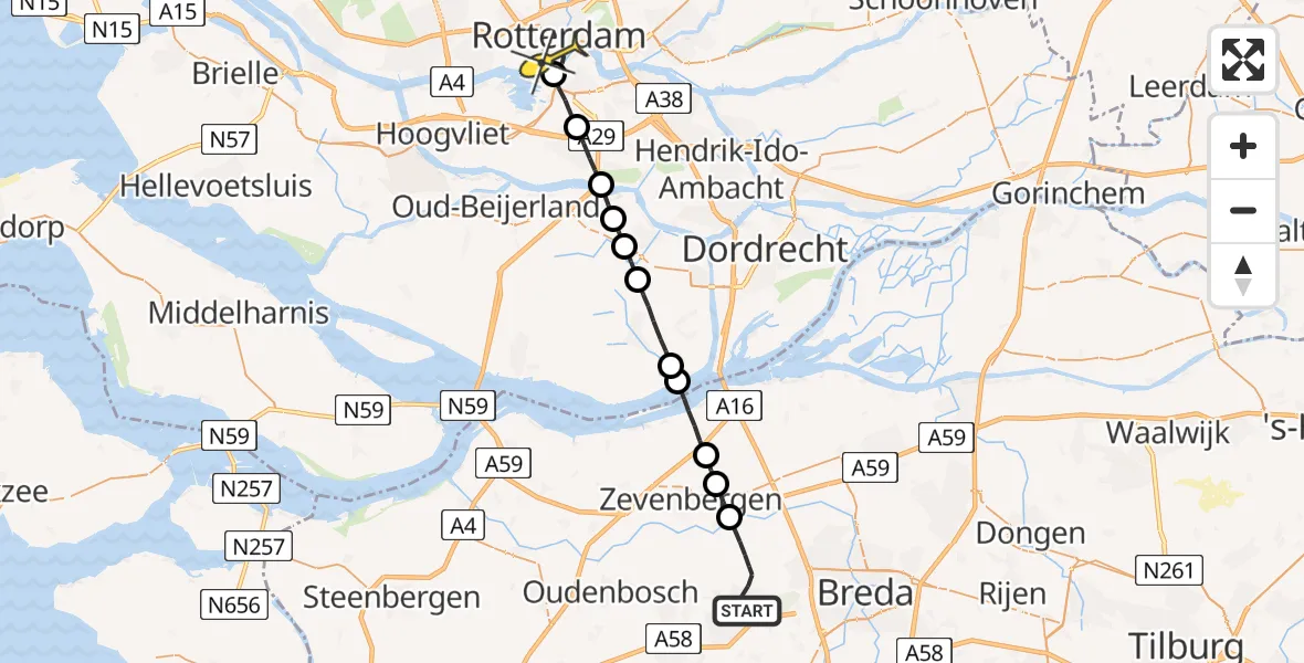 Routekaart van de vlucht: Lifeliner 3 naar Erasmus MC