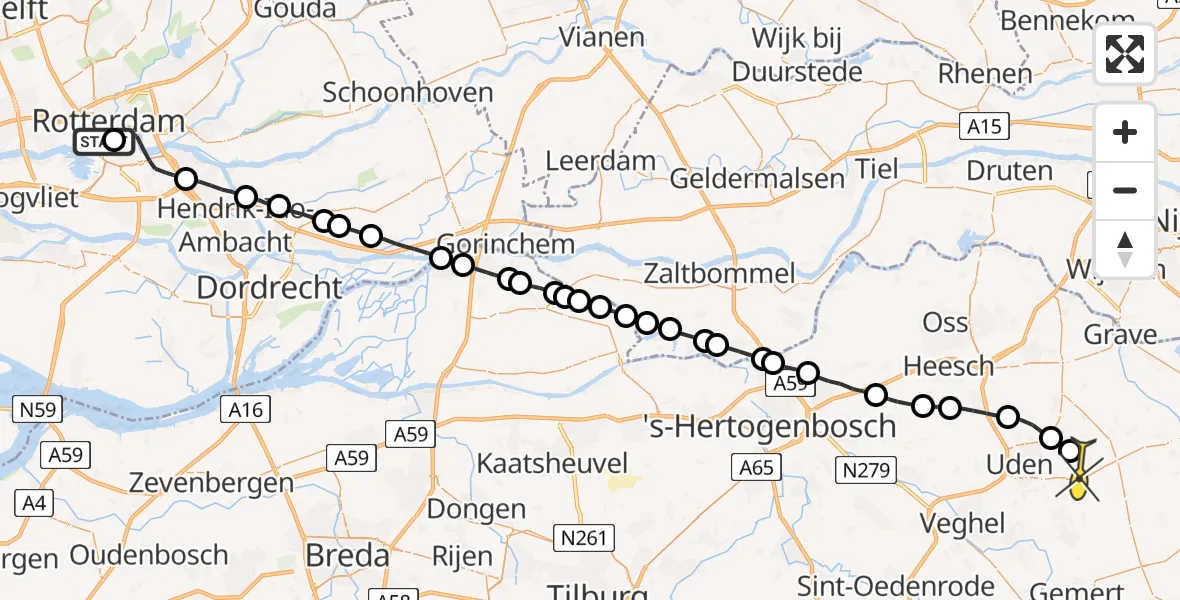 Routekaart van de vlucht: Lifeliner 3 naar Vliegbasis Volkel