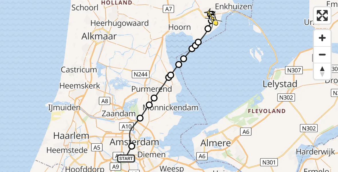 Routekaart van de vlucht: Lifeliner 1 naar Venhuizen