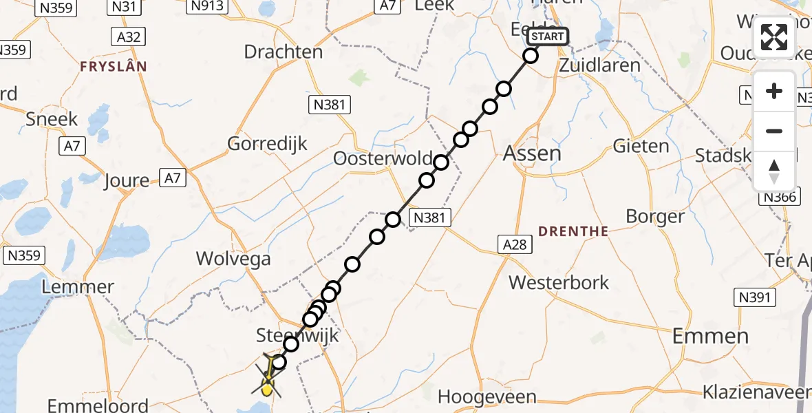 Routekaart van de vlucht: Lifeliner 4 naar Giethoorn
