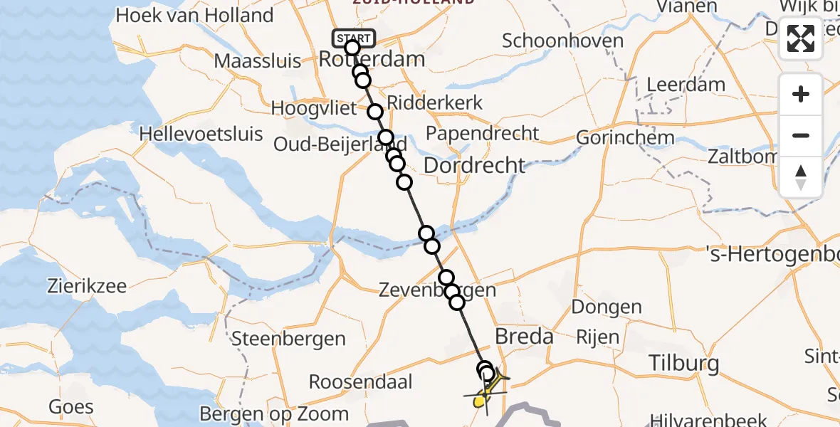 Routekaart van de vlucht: Lifeliner 2 naar Rijsbergen