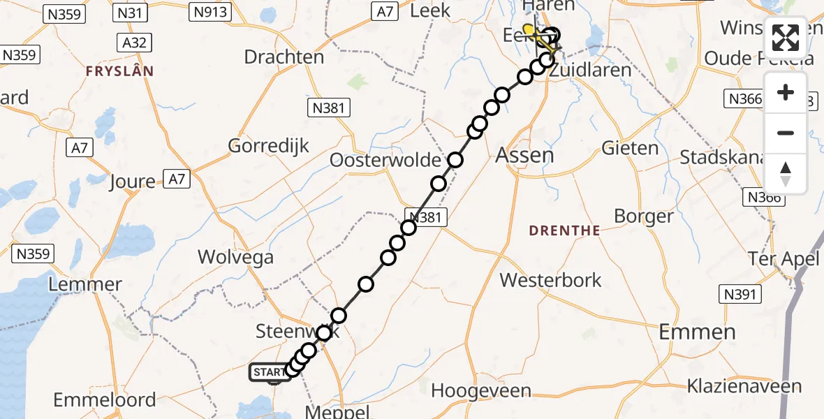 Routekaart van de vlucht: Lifeliner 4 naar Groningen Airport Eelde