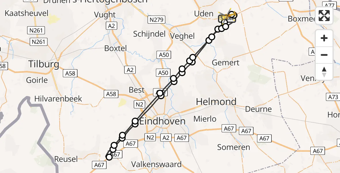 Vluchtroute Traumahelikopter Vliegbasis Volkel - Vliegbasis Volkel, 22 oktober 2022, 21:15