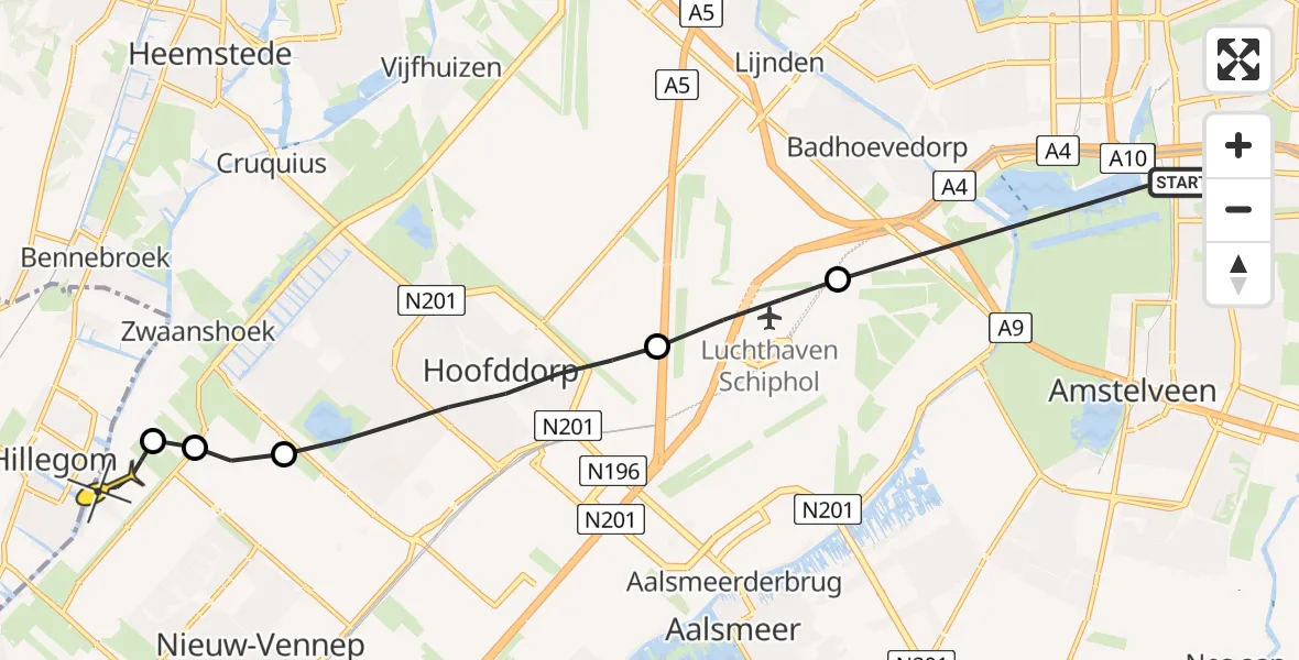 Routekaart van de vlucht: Lifeliner 1 naar Beinsdorp
