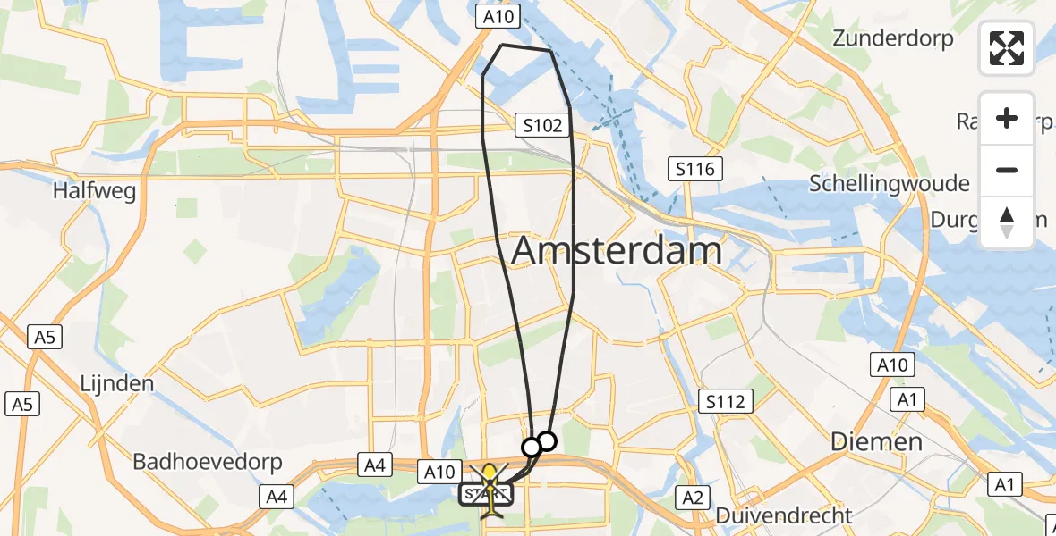 Routekaart van de vlucht: Lifeliner 1 naar VU Medisch Centrum Amsterdam