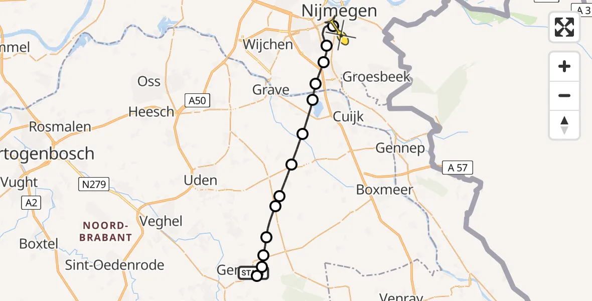 Routekaart van de vlucht: Lifeliner 3 naar Radboud Universitair Medisch Centrum