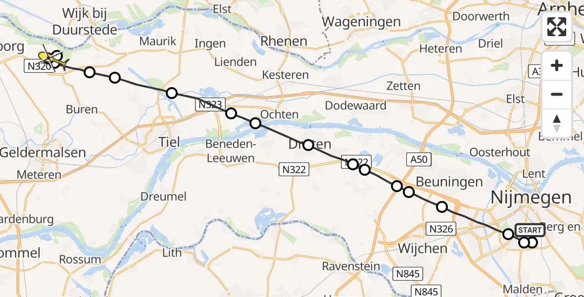 Routekaart van de vlucht: Lifeliner 3 naar Beusichem