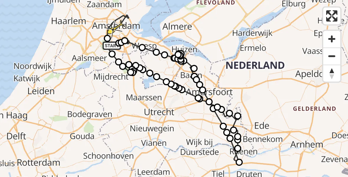 Routekaart van de vlucht: Politieheli naar Amsterdam