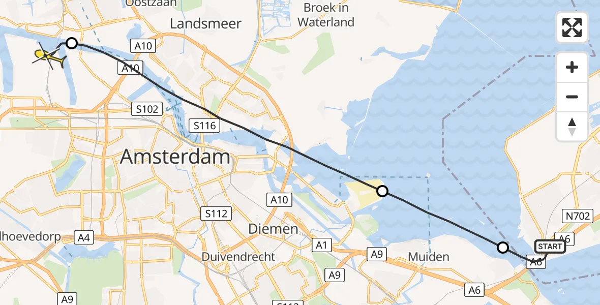 Routekaart van de vlucht: Lifeliner 1 naar Amsterdam Heliport