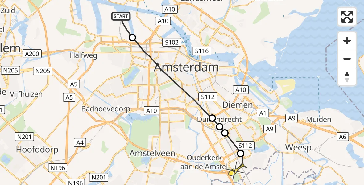 Routekaart van de vlucht: Lifeliner 1 naar Academisch Medisch Centrum (AMC)