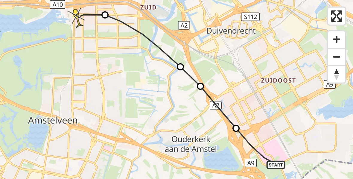 Routekaart van de vlucht: Lifeliner 1 naar VU Medisch Centrum Amsterdam