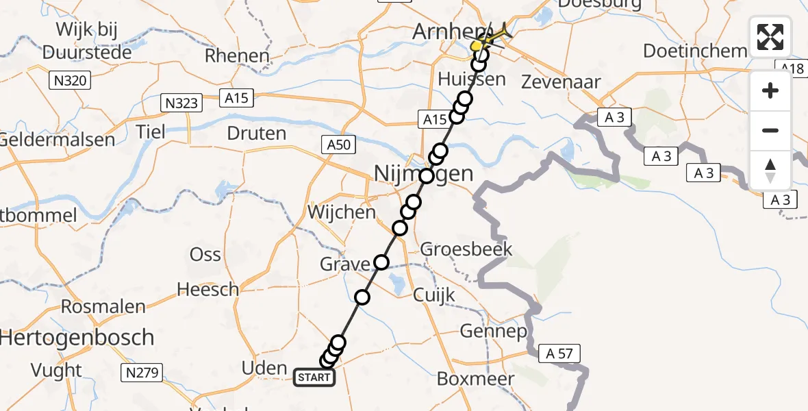 Routekaart van de vlucht: Lifeliner 3 naar Arnhem