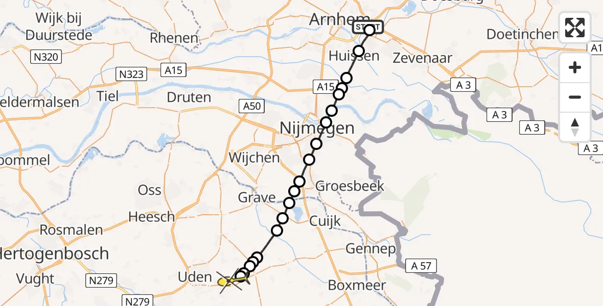 Routekaart van de vlucht: Lifeliner 3 naar Vliegbasis Volkel