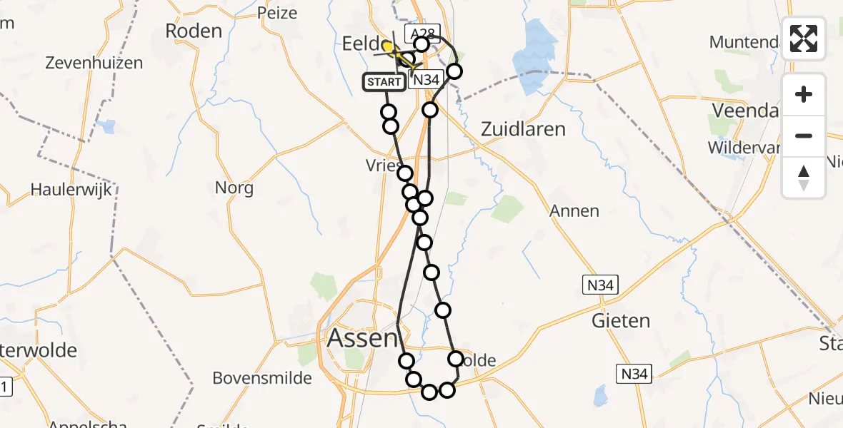 Routekaart van de vlucht: Lifeliner 4 naar Groningen Airport Eelde