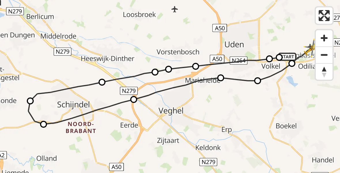 Vluchtroute Traumahelikopter Vliegbasis Volkel - Vliegbasis Volkel, 23 oktober 2022, 07:39