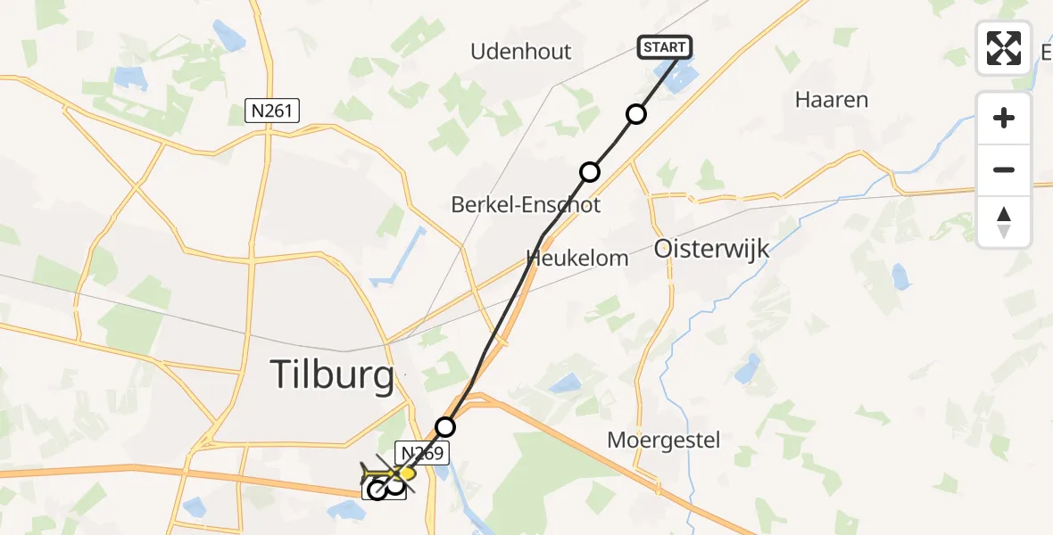 Routekaart van de vlucht: Lifeliner 3 naar Tilburg