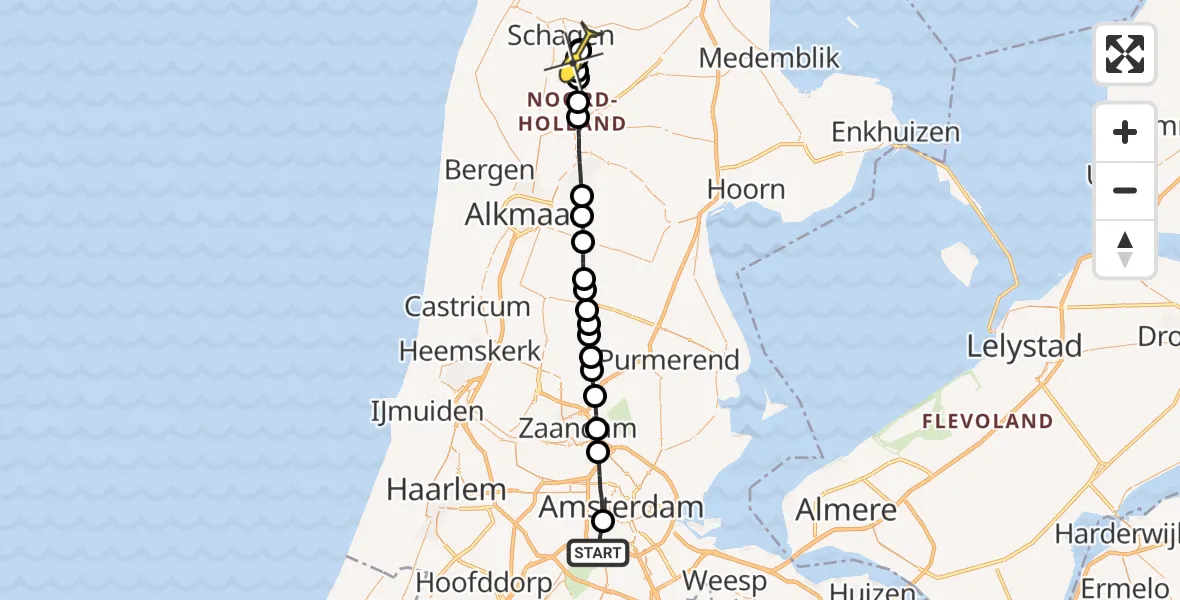 Routekaart van de vlucht: Lifeliner 1 naar Haringhuizen