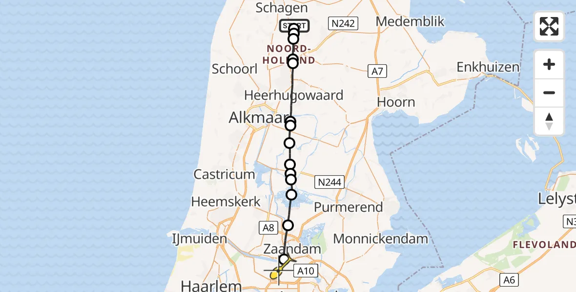 Routekaart van de vlucht: Lifeliner 1 naar Amsterdam Heliport