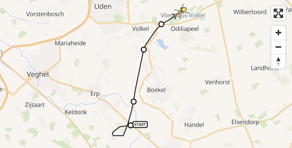 Routekaart van de vlucht: Lifeliner 3 naar Vliegbasis Volkel