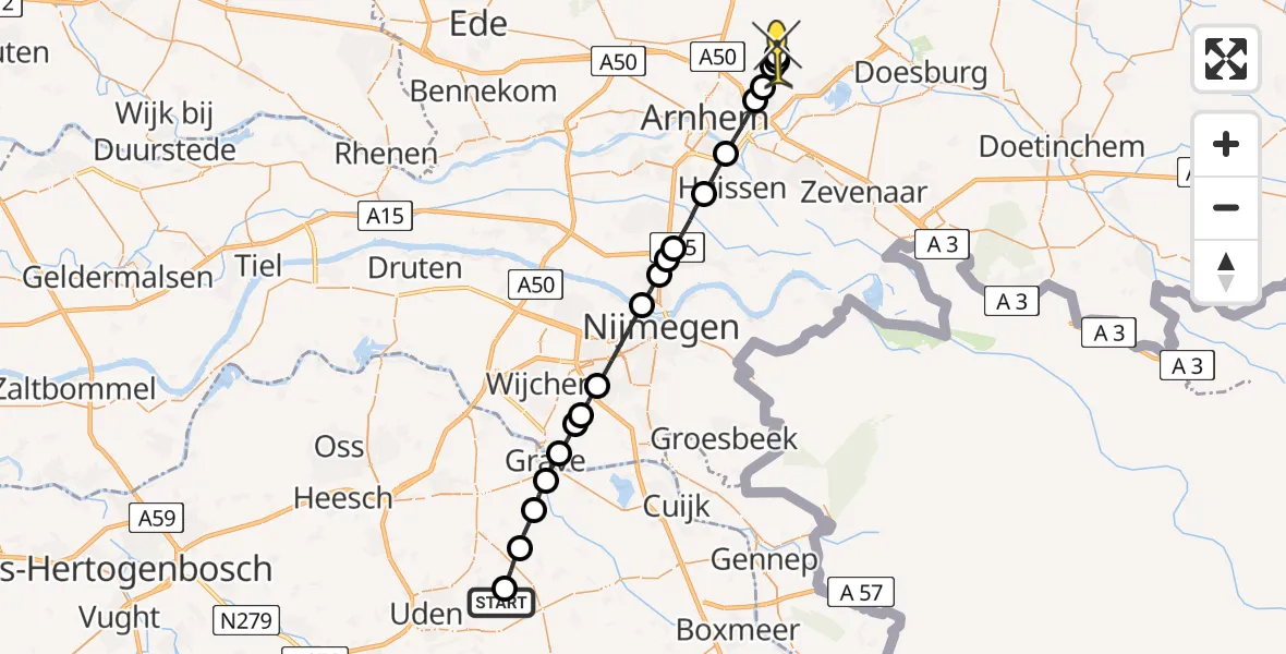 Routekaart van de vlucht: Lifeliner 3 naar Rozendaal