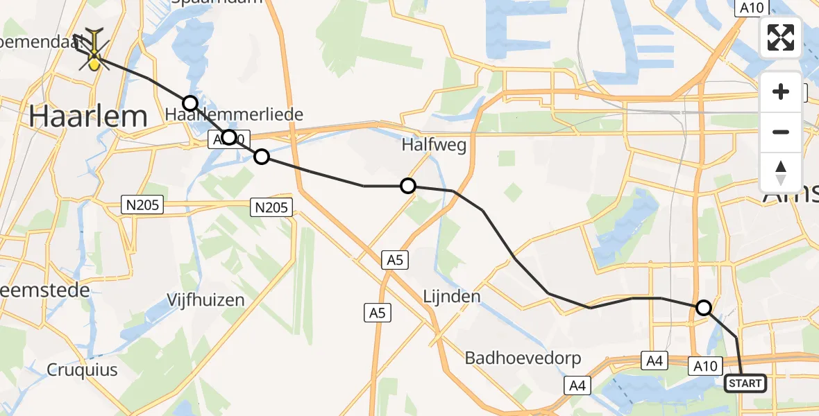 Routekaart van de vlucht: Lifeliner 1 naar Haarlem