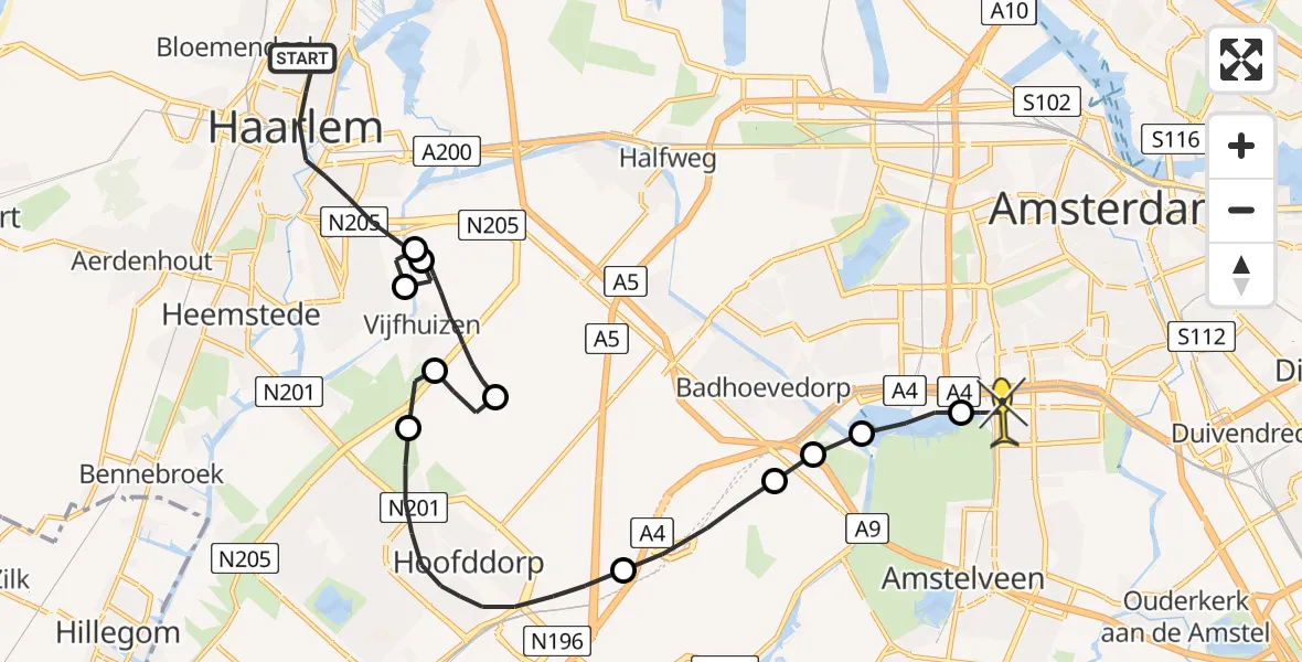 Routekaart van de vlucht: Lifeliner 1 naar VU Medisch Centrum Amsterdam