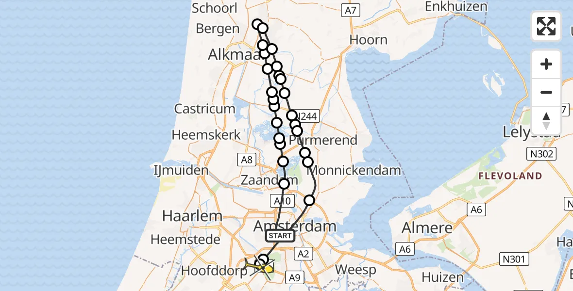 Routekaart van de vlucht: Politieheli naar Schiphol