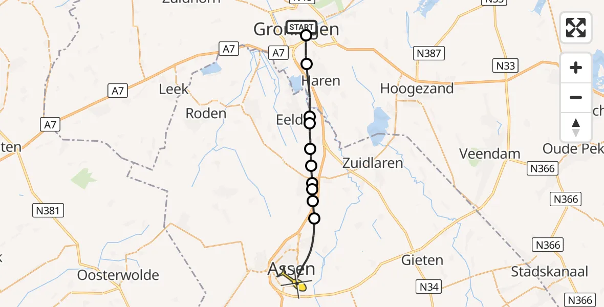 Routekaart van de vlucht: Lifeliner 4 naar Assen