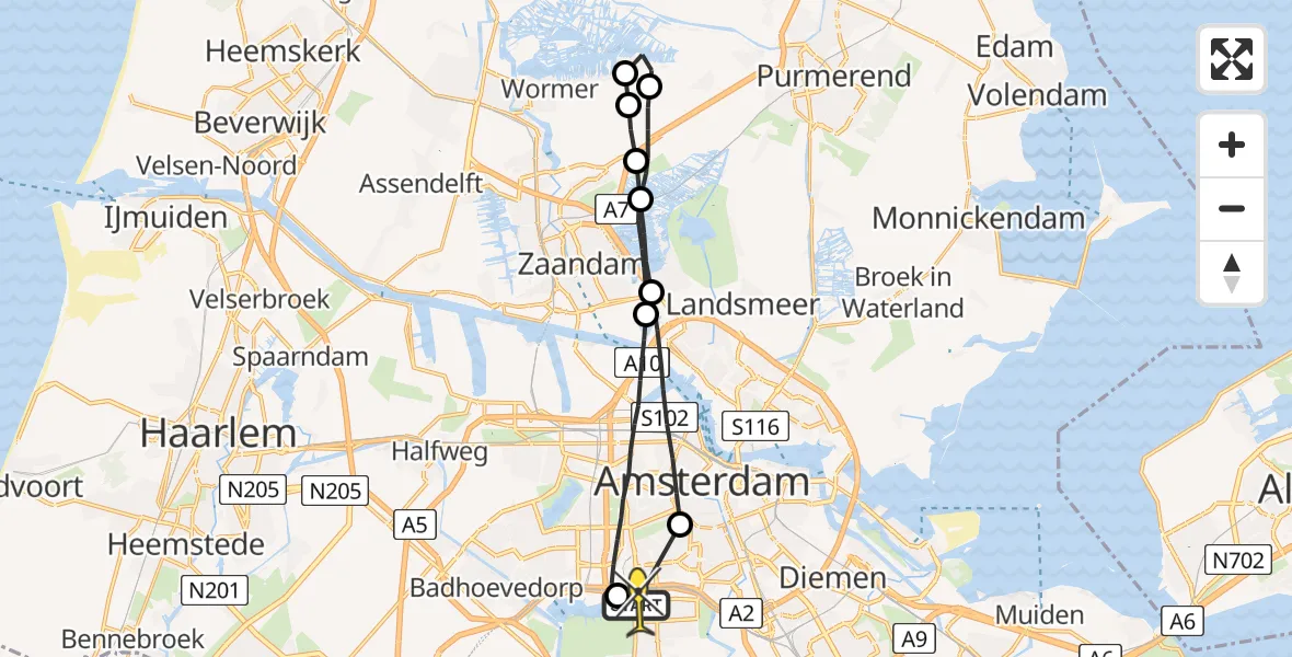 Routekaart van de vlucht: Lifeliner 1 naar VU Medisch Centrum Amsterdam