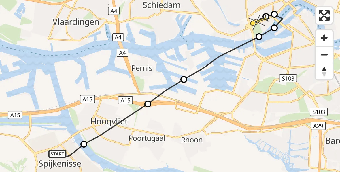 Routekaart van de vlucht: Lifeliner 2 naar Erasmus MC