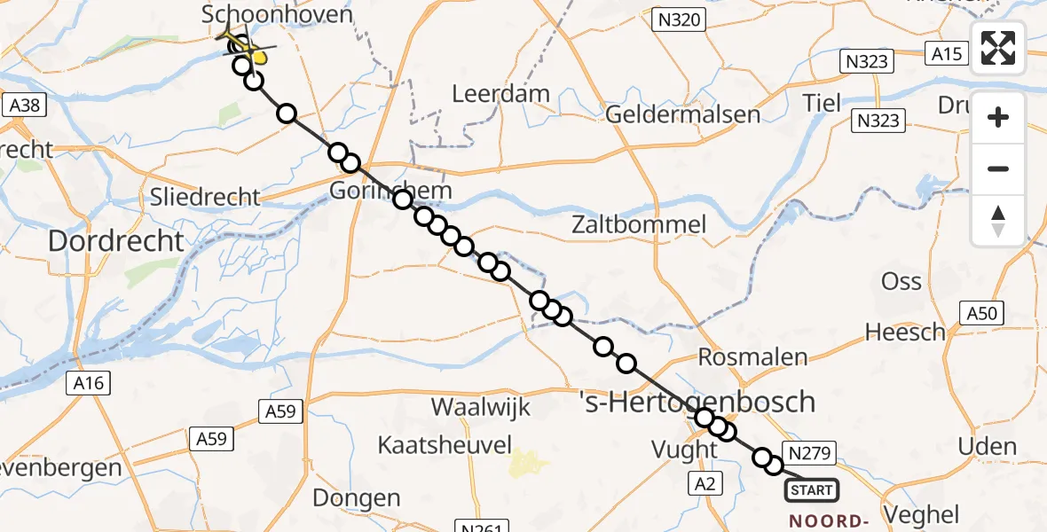 Routekaart van de vlucht: Lifeliner 3 naar Groot-Ammers