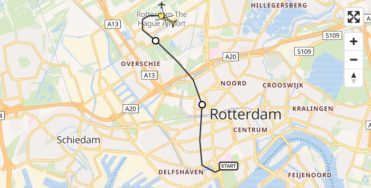 Routekaart van de vlucht: Lifeliner 2 naar Rotterdam The Hague Airport