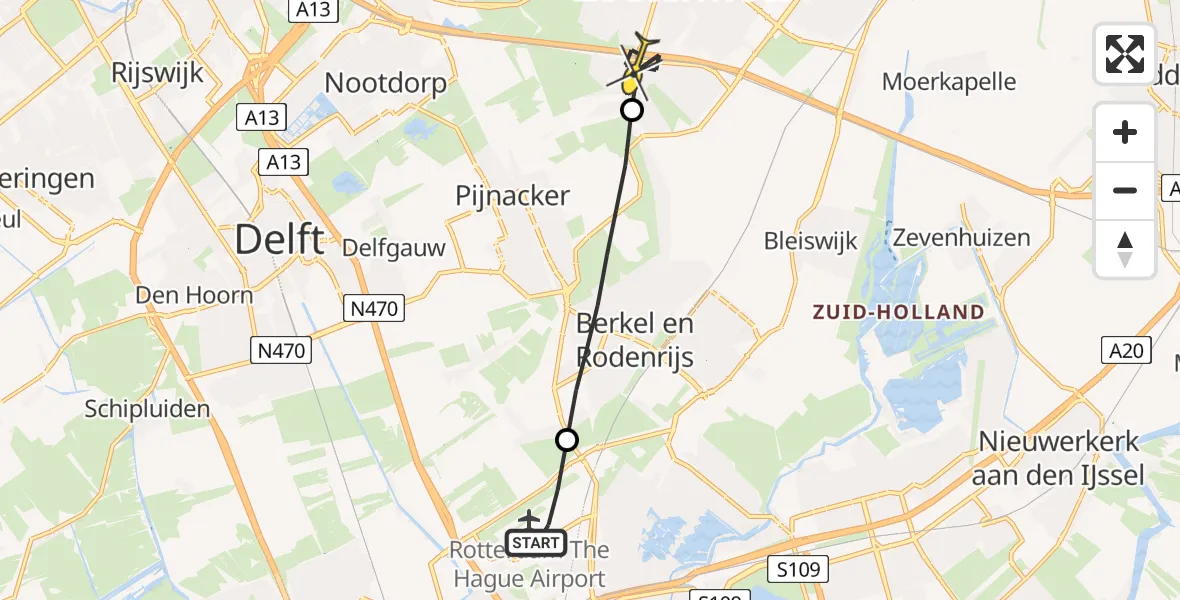 Routekaart van de vlucht: Lifeliner 2 naar Zoetermeer