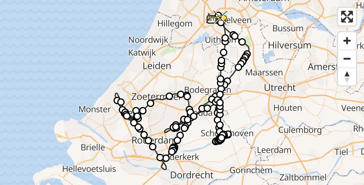 Vluchtroute Politiehelikopter van Schiphol naar Schiphol
