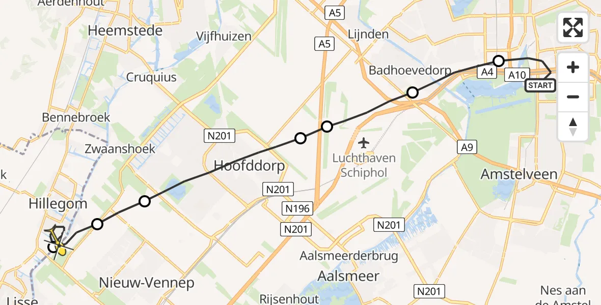 Routekaart van de vlucht: Lifeliner 1 naar Hillegom